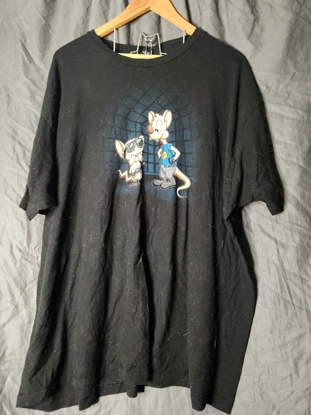 Pinky And The Brain Black Tee with Cartoon Mice Graphic